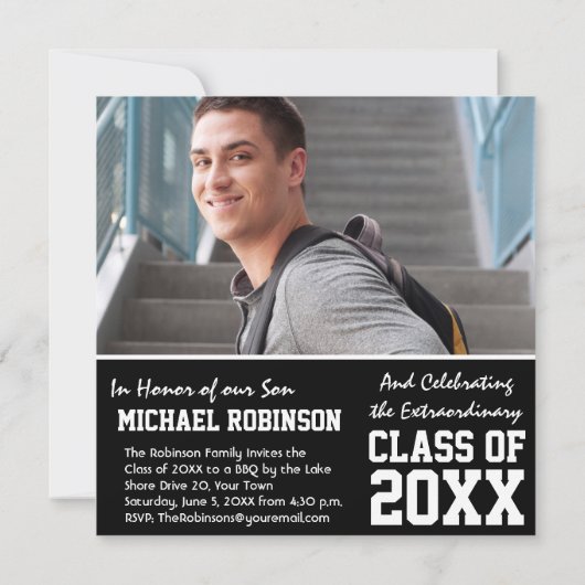 Invitation Cadre gris et noir de base de photo de fête de (Dos)