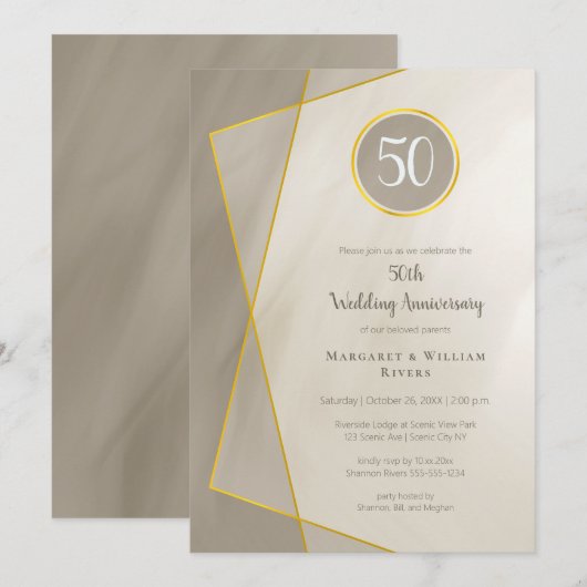 Invitation cadre gris or antique pour 50 ans (Devant / Derrière)