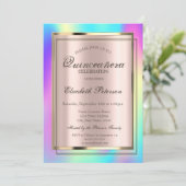 Invitation Cadre holographique couleur Ombre Quinceañera (Debout devant)