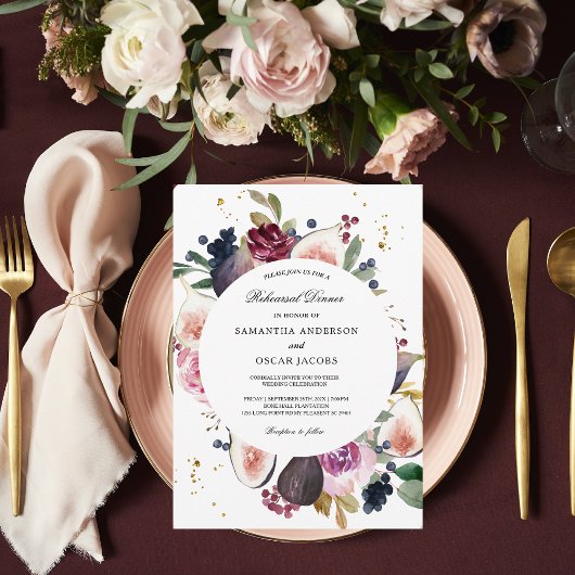 Invitation Cadre humeur rustique bordeaux floral et baie