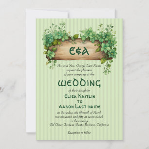 Invitation Cadre, initiales, code Qr St Patrick's Day mariage