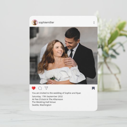 Invitation Cadre Instagram Moderne pour Photo de Mariage Pers (Debout devant)