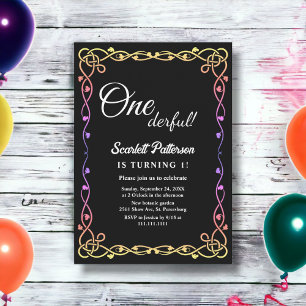 Invitation Cadre lumineux noir et blanc minimal 1er anniversa