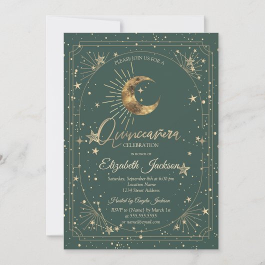 Invitation Cadre Lune Étoiles Célestes Quinceanera (Devant)