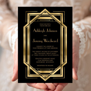Invitation Cadre Mariage Black Gold Vintage années 1920 Deco