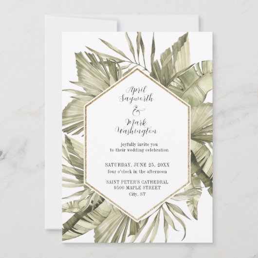 Invitation Cadre Mariage Boho Palm Leaf (Devant)