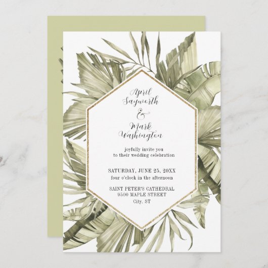 Invitation Cadre Mariage Boho Palm Leaf (Devant / Derrière)