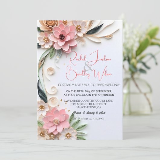 Invitation Cadre Mariage floral mignon Quilling Abstrait papi (Debout devant)