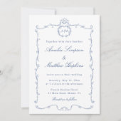 Invitation Cadre Mariage Moderne Classique Français Bleu Pous (Devant)
