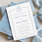 Invitation Cadre Mariage Moderne Classique Français Bleu Pous