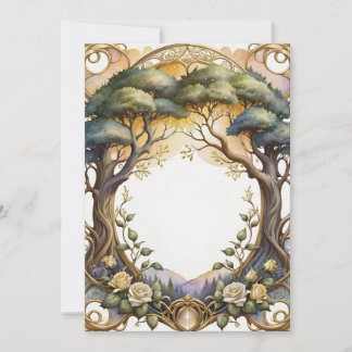 Invitation Cadre mariage or et fleurs magie