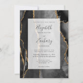 Invitation Cadre Moderne Agate Noir Mariage Or (Devant)