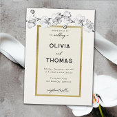Invitation Cadre moderne Black White Orchidées Mariage or