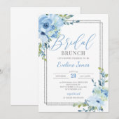 Invitation Cadre moderne Boho bleu floral argent cadre Bridal (Devant / Derrière)