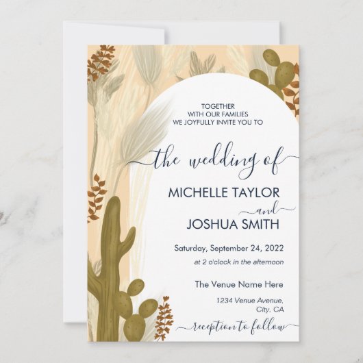 Invitation Cadre moderne Boho Cactus Pampas Arch (Devant)