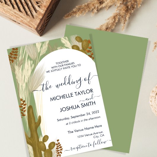 Invitation Cadre moderne Boho Cactus Pampas Arch