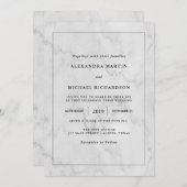 Invitation Cadre moderne en argent et Mariage en marbre (Devant / Derrière)