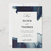 Invitation Cadre moderne Marine Bleu Or Elégant Mariage plage (Devant)