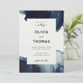 Invitation Cadre moderne Marine Bleu Or Elégant Mariage plage (Debout devant)