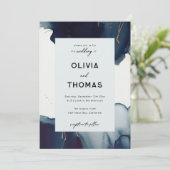 Invitation Cadre moderne Marine Bleu Or Plage Bohème Mariage (Debout devant)