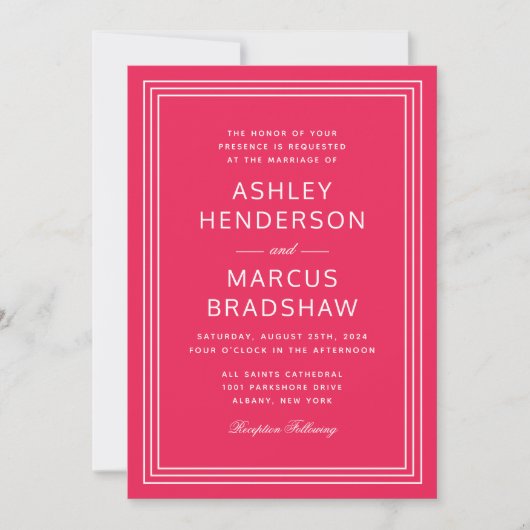 Invitation Cadre moderne simple Mariage rose gras (Devant)