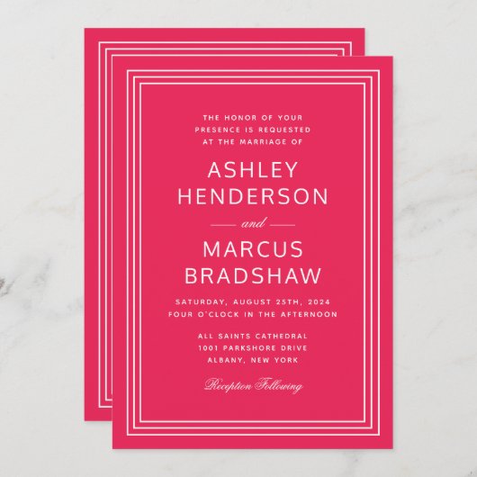 Invitation Cadre moderne simple Mariage rose gras (Devant / Derrière)