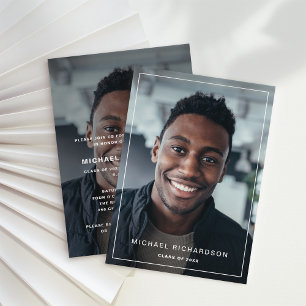 Invitation Cadre moderne Vertical Two Photo Graduation Part