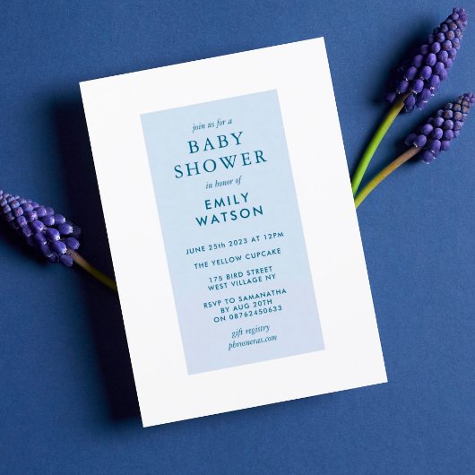 Invitation Cadre modifiable bleu sur Baby shower de garçon bl