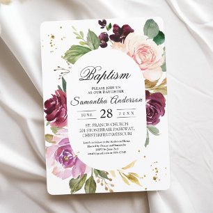 Invitation Cadre Moody & Rustic Bourgogne Watercolor Flowers