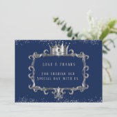 Invitation Cadre Navy Silver Couronne Royale Amour & Remercie (Debout devant)
