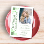 Invitation Cadre numérique vert coin photo Anniversaire