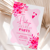 Invitation Cadre ondulé rose chaud rouge rose floral Sweet 16