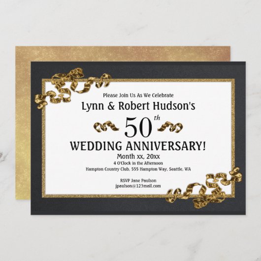 Invitation Cadre Or 50e Anniversaire de Mariage (Devant / Derrière)