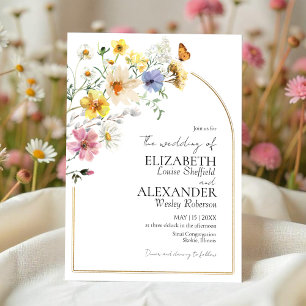 Invitation Cadre or Arch Fleur sauvage coloré Mariage Boho
