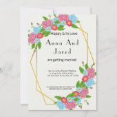 Invitation Cadre Or Art Déco Inspiré Avec Mariage Fleurs (Devant)