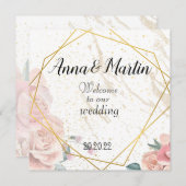 Invitation cadre or avec fleurs (Devant / Derrière)