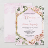 Invitation Cadre or avec rose Quinceanera espagnol (Devant / Derrière)