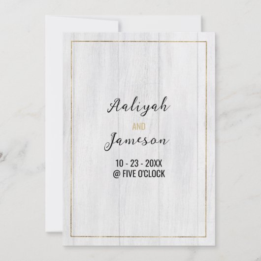 Invitation Cadre or blanc rustique typographie Mariage (Dos)