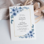 Invitation cadre or bleu mariage floral<br><div class="desc">fleurs bleues avec cadre doré et une couleur de dos poussiéreuse. Vous pouvez modifier le libellé,  la taille du texte,  les couleurs et la police de ce modèle.</div>