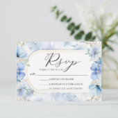 Invitation Cadre Or Blue Floral Garden Nuestra Boda RSVP (Debout devant)