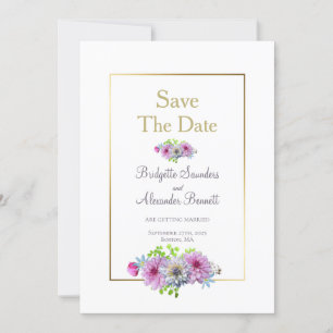 Invitation Cadre Or Dahlia Floral Wedding Enregistrer la date
