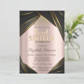 Invitation Cadre Or Diamants Or Rose Douce 16 (Debout devant)