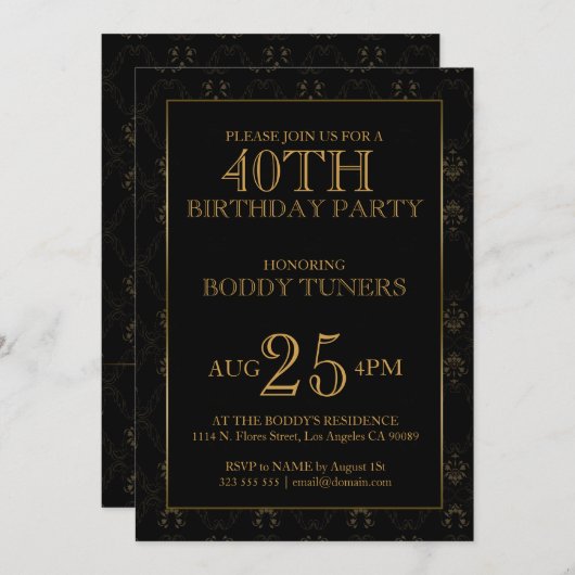 Invitation Cadre Or du 40e anniversaire (Devant / Derrière)