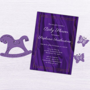 Invitation Cadre or élégant et Baby shower de soie pourpre