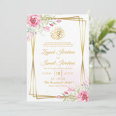 Invitation Cadre Or Élégant Floral musulman musulman Mariage (Debout devant)