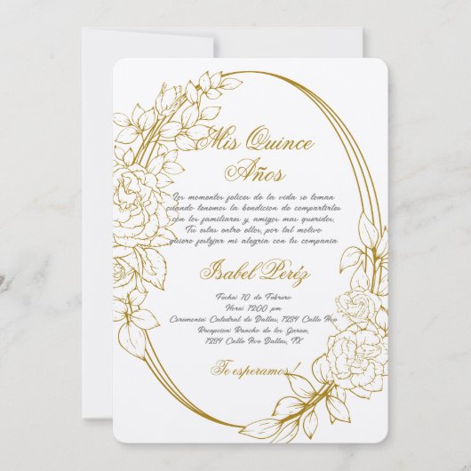 Invitation Cadre or espagnol Quinceanera (Devant)