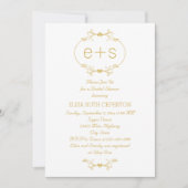 Invitation Cadre or et monogramme mariage douche nuptiale (Devant)