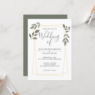 Invitation Cadre or feuille moderne aquarelle Mariage