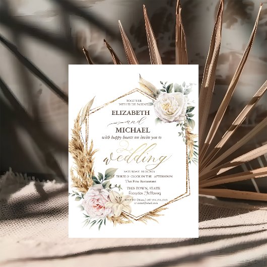 Invitation Cadre Or Floral Chic