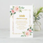 Invitation cadre or floral rose 50e anniversaire mariage (Debout devant)